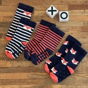 JoJo Maman Bebe Toddler Fox Gripper Socks- Set of 3